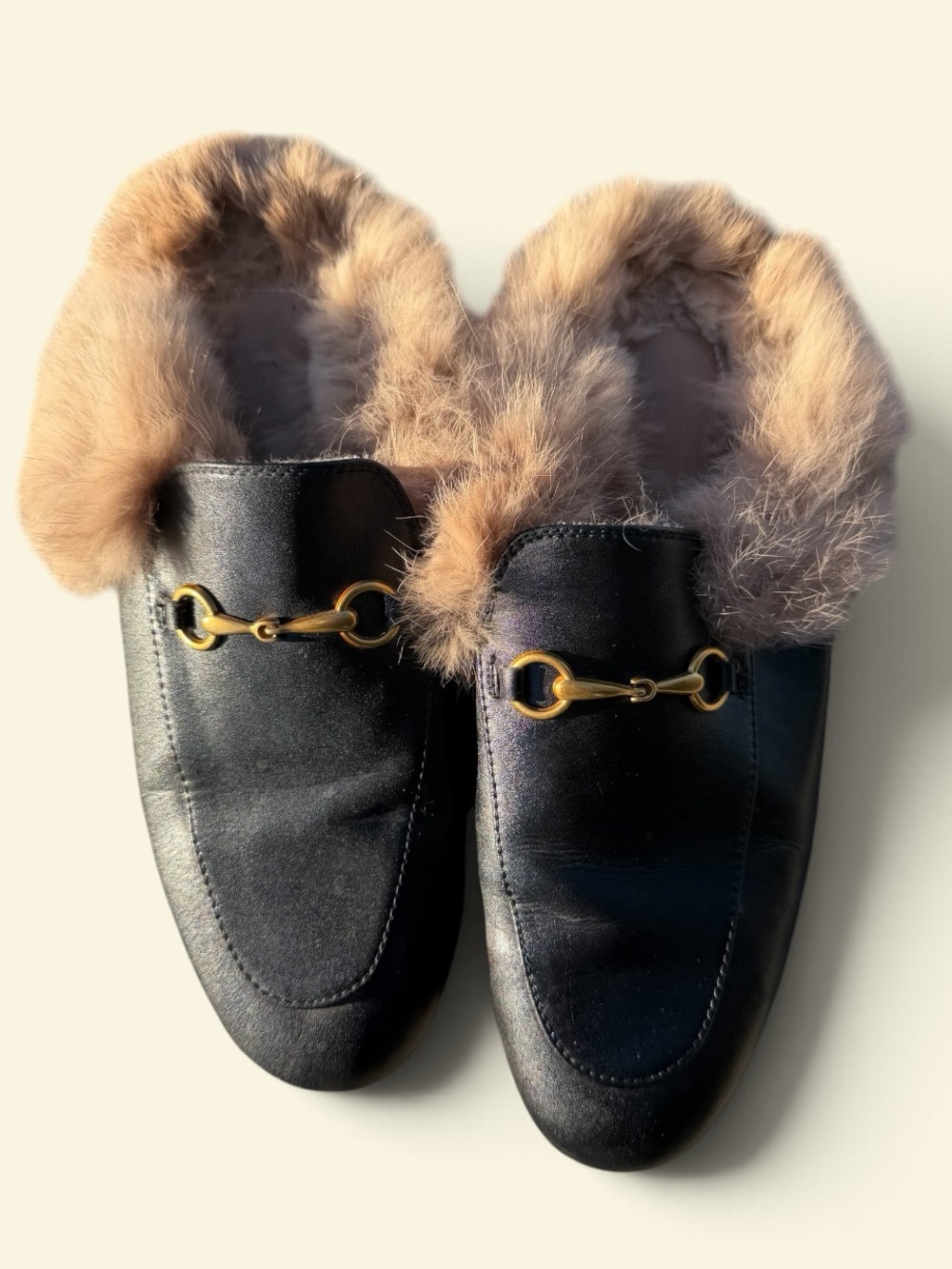 Faux-Fur Lined Black Mule Loafers 39
